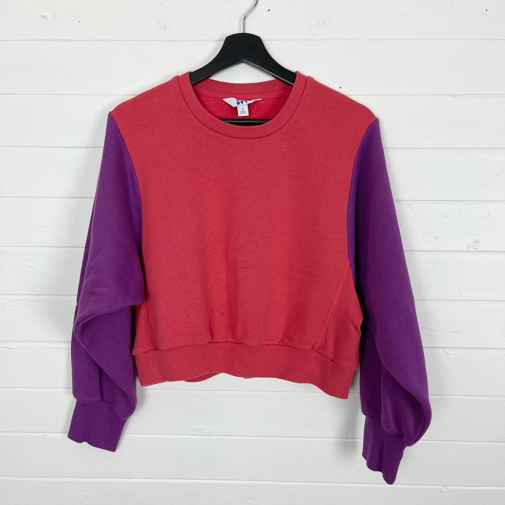 JOY LAB Orangey-Red & Purple Cropped Sweatshirt S